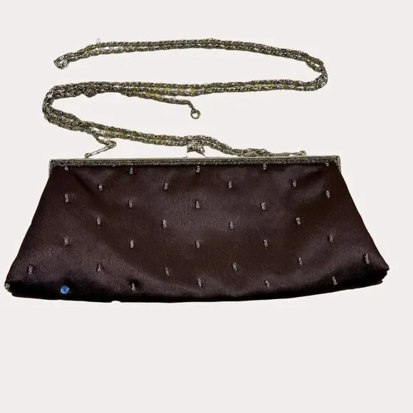 Lapis Beaded Satin Handbag Evening Mini Shoulder Bag Purse Chain Strap bv - Picture 4 of 8